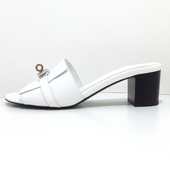 HERMES Gigi 50 - White Leather Women's Sandals 800-081825 - Picture 1 of 11